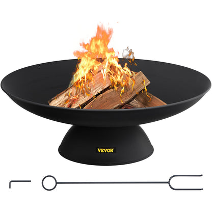 Fire Pit Bowl, 30-inch Deep Round Cast Iron Fire Bowl, Wood Burning for Patios, Backyards and Camping Use, with a Stable Bowl Designed Base and a Wood Stick, Black