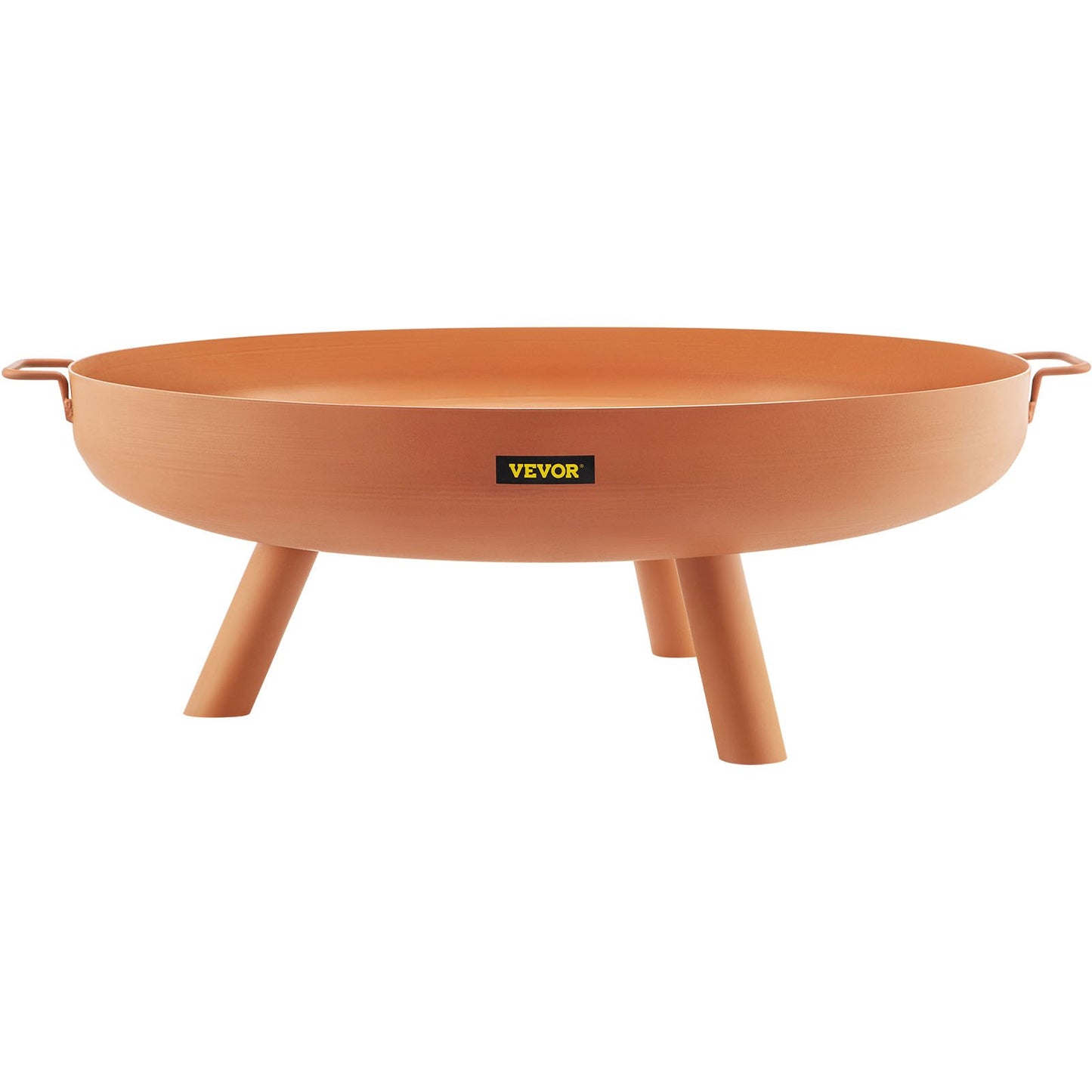 Fire Pit Bowl, 30-inch Deep Round Carbon Steel Fire Bowl, Wood Burning for Patios, Backyards and Camping Use, with a Drain Hole, Portable Handles and a Wood Stick, Brown