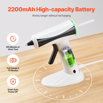 Hot Glue Gun, Rechargeable Cordless Glue Gun, Mini Wireless Hot Glue Gun Kit with 2200mAh Battery, 20 Pcs Glue Sticks, Fast Preheating & High Temp, for Crafts, Arts, DIY, Quick Home Repairs
