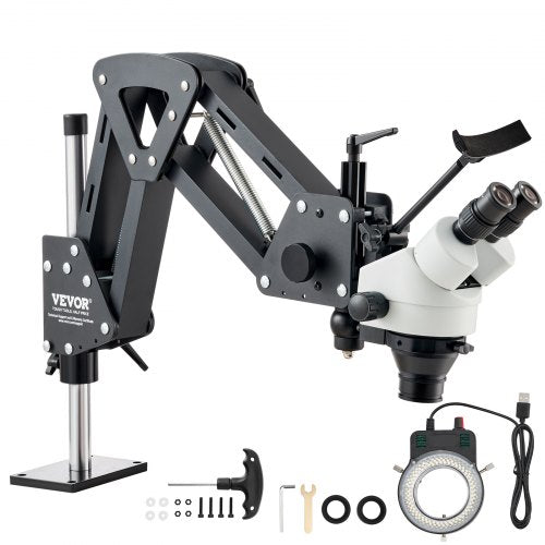 Multi-Directional Microscope with Spring Bracket, 7X-45X Magnification Jewelry Microscope, Micro Jewelry Inlaid Stand with Integrated USB Ring LED Light, Jewelers Microscope for Jewelry Inlay