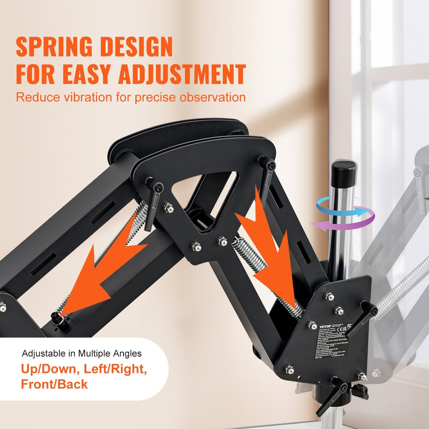 Multidirektionales Mikroskop mit Federhalterung und Kugelumlaufspindel, Ringlicht 7X-45X