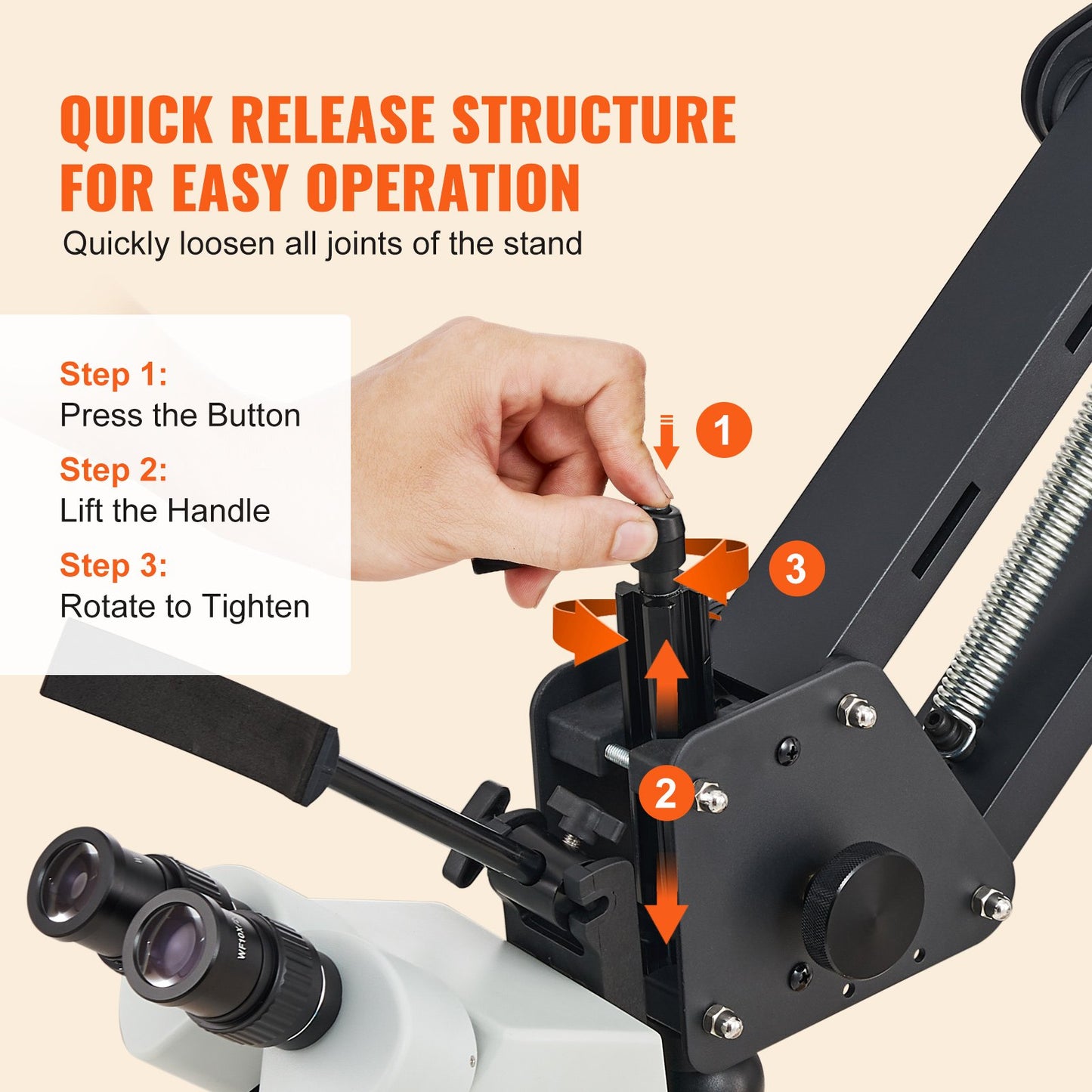 Multidirektionales Mikroskop mit Federhalterung und Kugelumlaufspindel, Ringlicht 7X-45X
