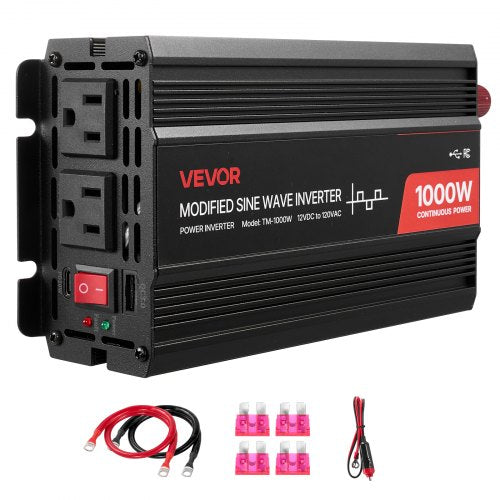 1000W Power Inverter, 12V DC to 120V AC Modified Sine Wave Inverter, Car Charger Converter with USB & Type-C Port, 2 AC Outlets, LED Indicator Light, Ideal for RV, Truck Outdoor Camping