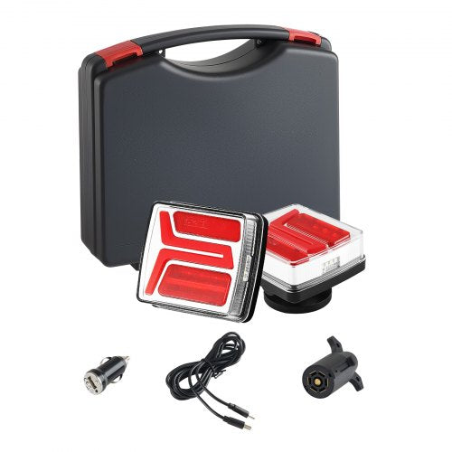 Trailer Lights, 2PCS 12V Square LED Magnetic Wireless Trailer Tail Lights Kit with Stop Brake Turn Tail License Plate Lamp, Waterproof Tow Lighting Kit for Boat Truck Camper RV Tractor Caravan