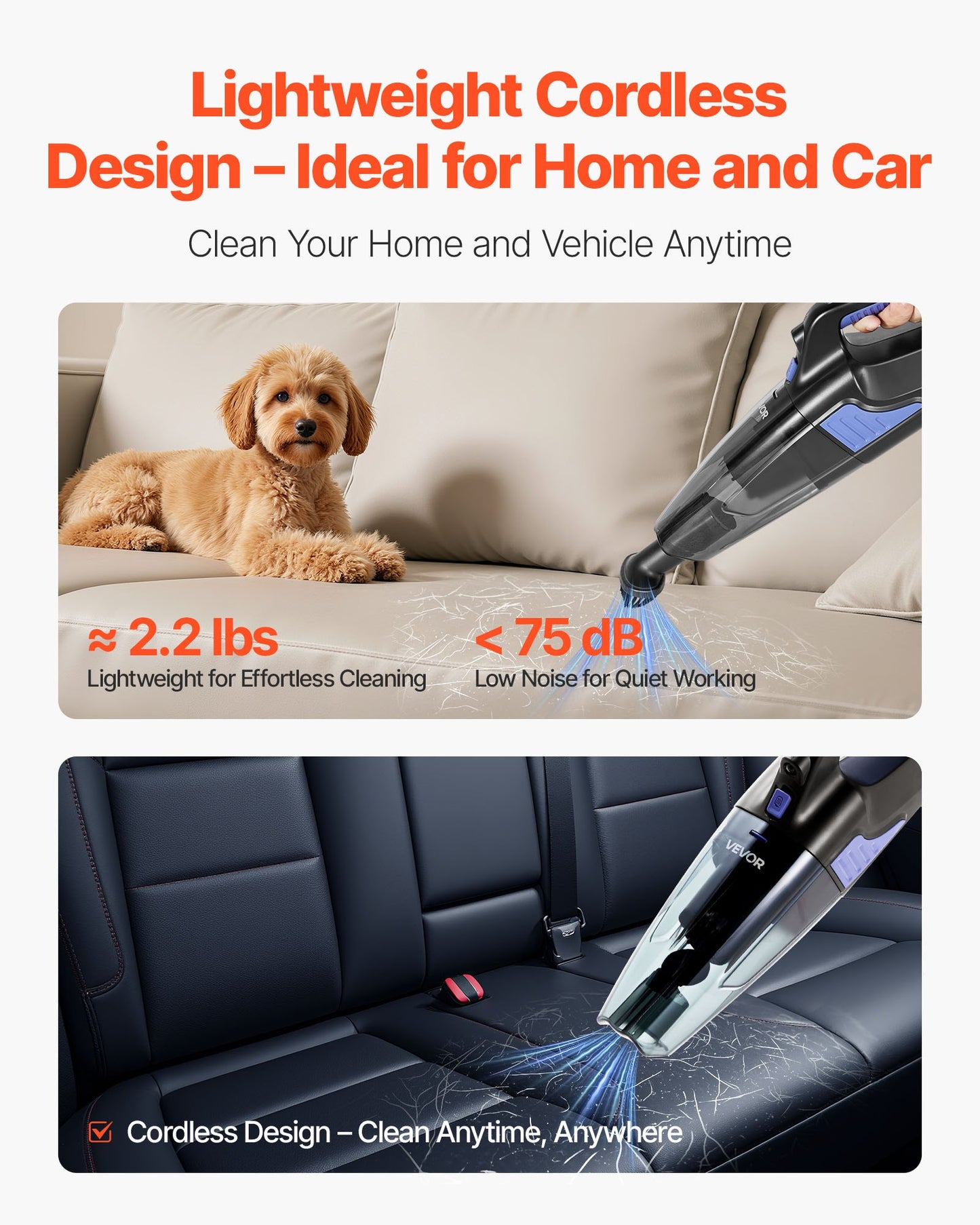 Handheld Vacuum, Portable Vacuum Cleaner Cordless with HEPA Filter and Brushes, Lightweight Hand Held Cleaner with Powerful Suction, for Car, Home, Office, Pet Hair