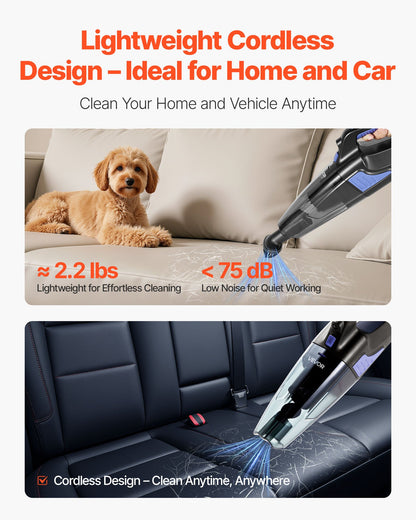 Handheld Vacuum, Portable Vacuum Cleaner Cordless with HEPA Filter and Brushes, Lightweight Hand Held Cleaner with Powerful Suction, for Car, Home, Office, Pet Hair