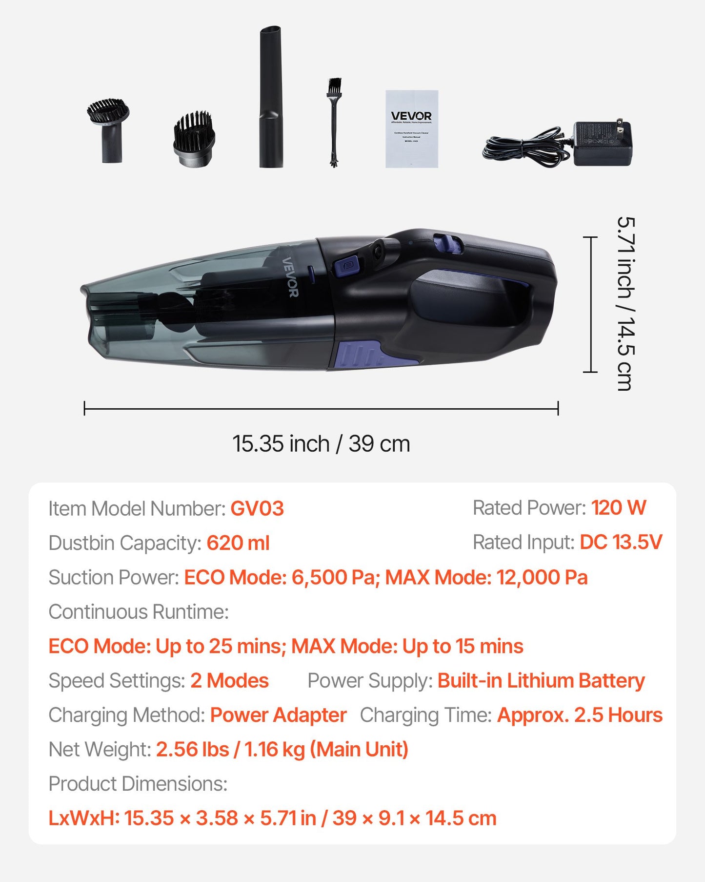 Handheld Vacuum, Portable Vacuum Cleaner Cordless with HEPA Filter and Brushes, Lightweight Hand Held Cleaner with Powerful Suction, for Car, Home, Office, Pet Hair