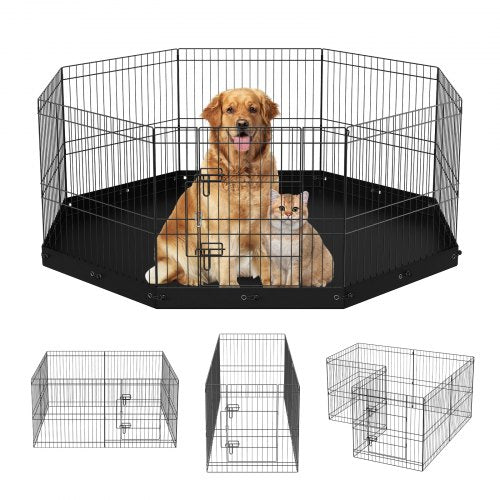 Dog Playpen, 8 Panels Foldable Metal Dog Exercise Pen with Bottom Pad, 24" H Pet Fence Puppy Crate Kennel with Ground Stakes, Indoor Outdoor Dog Pen for Small Medium Pets, for Camping, Yard