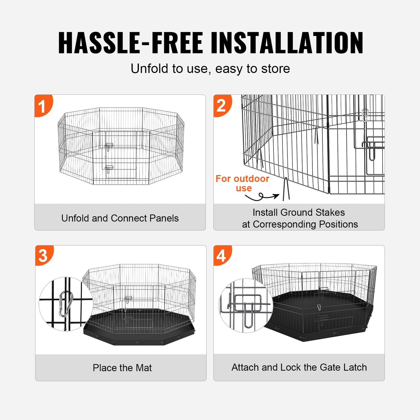 Dog Playpen, 8 Panels Collapsible Metal Dog Training Pen with Bottom Pad, 24" H Pet Fence Puppy Crate Kennel with Ground Stakes, Indoor Outdoor Dog Pen for Small Medium Pets, for Camping, Garden