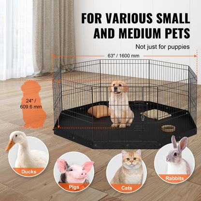 Dog Playpen, 8 Panels Collapsible Metal Dog Training Pen with Bottom Pad, 24" H Pet Fence Puppy Crate Kennel with Ground Stakes, Indoor Outdoor Dog Pen for Small Medium Pets, for Camping, Garden