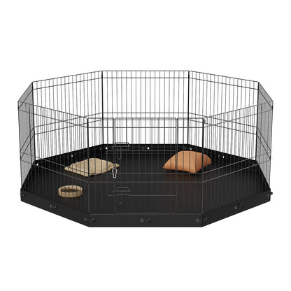 Dog Playpen, 8 Panels Collapsible Metal Dog Training Pen with Bottom Pad, 24" H Pet Fence Puppy Crate Kennel with Ground Stakes, Indoor Outdoor Dog Pen for Small Medium Pets, for Camping, Garden