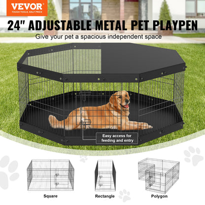 Dog Playpen, 8 Panels, Foldable Metal Dog Training Pen with Top Lid and Bottom Pad, 24" H Pet Fence Puppy Crate Kennel, Indoor Outdoor Dog Pen for Small Medium Pets, for Camping, Farm