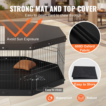 Dog Playpen, 8 Panels, Foldable Metal Dog Training Pen with Top Lid and Bottom Pad, 24" H Pet Fence Puppy Crate Kennel, Indoor Outdoor Dog Pen for Small Medium Pets, for Camping, Farm