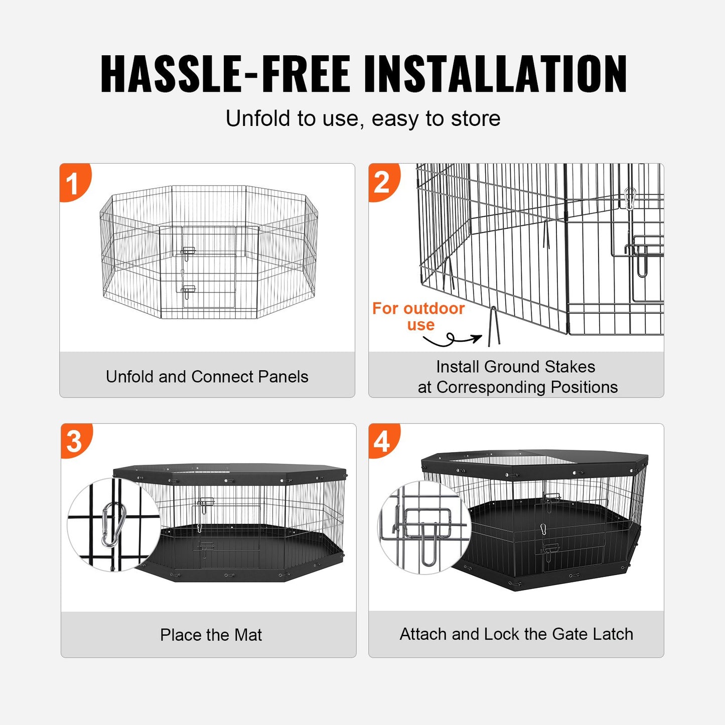 Dog Playpen, 8 Panels, Foldable Metal Dog Training Pen with Top Lid and Bottom Pad, 24" H Pet Fence Puppy Crate Kennel, Indoor Outdoor Dog Pen for Small Medium Pets, for Camping, Farm
