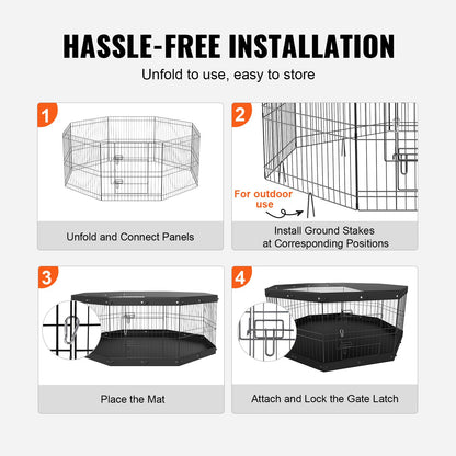 Dog Playpen, 8 Panels, Foldable Metal Dog Training Pen with Top Lid and Bottom Pad, 24" H Pet Fence Puppy Crate Kennel, Indoor Outdoor Dog Pen for Small Medium Pets, for Camping, Farm