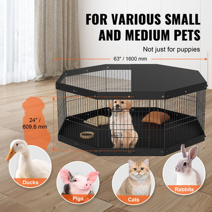 Dog Playpen, 8 Panels, Foldable Metal Dog Training Pen with Top Lid and Bottom Pad, 24" H Pet Fence Puppy Crate Kennel, Indoor Outdoor Dog Pen for Small Medium Pets, for Camping, Farm