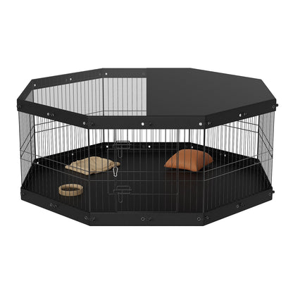 Dog Playpen, 8 Panels, Foldable Metal Dog Training Pen with Top Lid and Bottom Pad, 24" H Pet Fence Puppy Crate Kennel, Indoor Outdoor Dog Pen for Small Medium Pets, for Camping, Farm