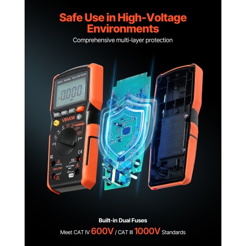 digital multimeter, 4000-siffrors TRMS voltmeter ohmmeter, 1000V AC/DC spänningstestare med omkopplingsbart automatiskt/manuellt område för spänning, resistans och kontinuitetsmätning |  EU