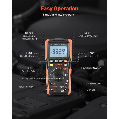 digital multimeter, 4000-siffrors TRMS voltmeter ohmmeter, 1000V AC/DC spänningstestare med omkopplingsbart automatiskt/manuellt område för spänning, resistans och kontinuitetsmätning |  EU
