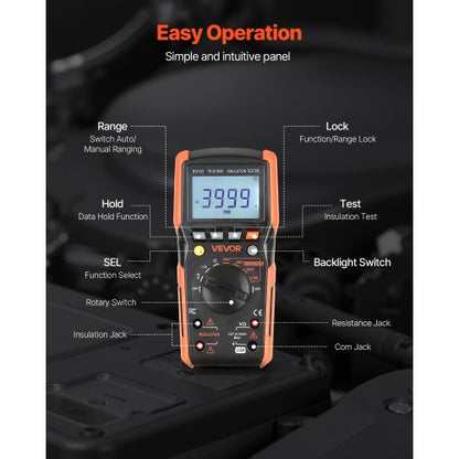 digital multimeter, 4000-siffrors TRMS voltmeter ohmmeter, 1000V AC/DC spänningstestare med omkopplingsbart automatiskt/manuellt område för spänning, resistans och kontinuitetsmätning |  EU