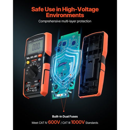 digital multimeter, 6000-siffrors TRMS DC/AC voltmeter strömtester, automatiskt varierande multimeter för ström, spänning, resistans, kapacitans, temperatur, dioder, kontinuitet, lågimpedansmätning |  EU