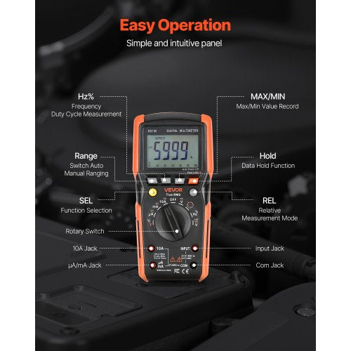 digital multimeter, 6000-siffrors TRMS DC/AC voltmeter strömtester, automatiskt varierande multimeter för ström, spänning, resistans, kapacitans, temperatur, dioder, kontinuitet, lågimpedansmätning |  EU