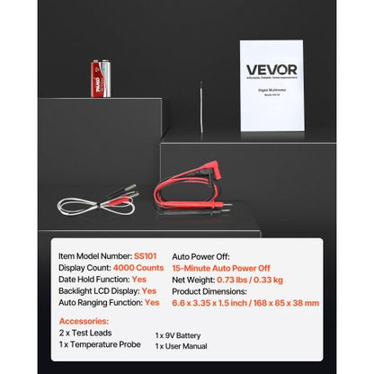 digital multimeter, 4000-siffrors TRMS DC/AC voltmeter strömtester, multimeter med automatiskt område för ström, spänning, resistans, kapacitans, temperatur, dioder, kontinuitet, arbetscykelmätningar |  EU