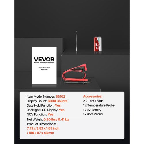 digital multimeter, 6000-enheters TRMS DC/AC voltmeter strömtestare, professionell NCV-multimeter för ström, spänning, resistans, kapacitans, arbetscykel, temperatur, dioder, kontinuitet, fasledningstest |  EU