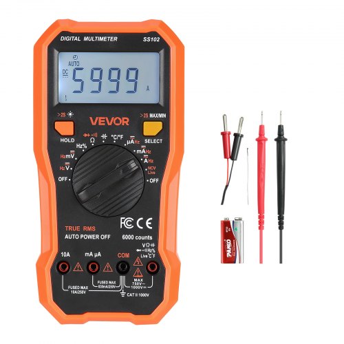 digital multimeter, 6000-enheters TRMS DC/AC voltmeter strömtestare, professionell NCV-multimeter för ström, spänning, resistans, kapacitans, arbetscykel, temperatur, dioder, kontinuitet, fasledningstest |  EU