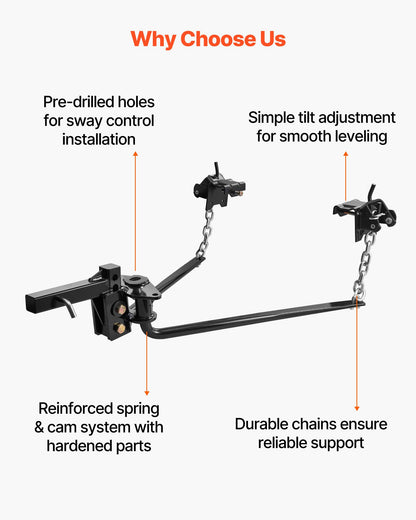Weight Distribution Hitch, 10000 lbs Max Towing & 1000 lbs Max Tongue, Weight Distributing Hitches Kit Includes 2 in Shank and 2-5/16 in Ball, Load Leveling Hitch for Trailers, Black