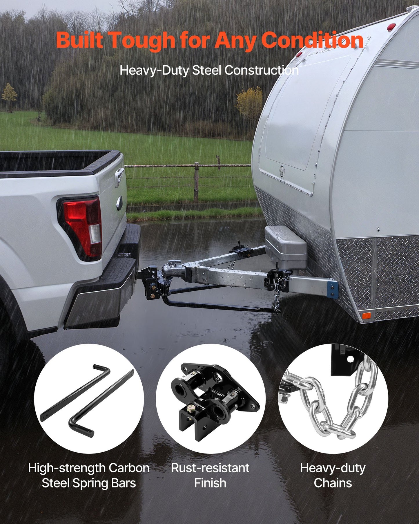 Weight Distribution Hitch, 10000 lbs Max Towing & 1000 lbs Max Tongue, Weight Distributing Hitches Kit Includes 2 in Shank and 2-5/16 in Ball, Load Leveling Hitch for Trailers, Black