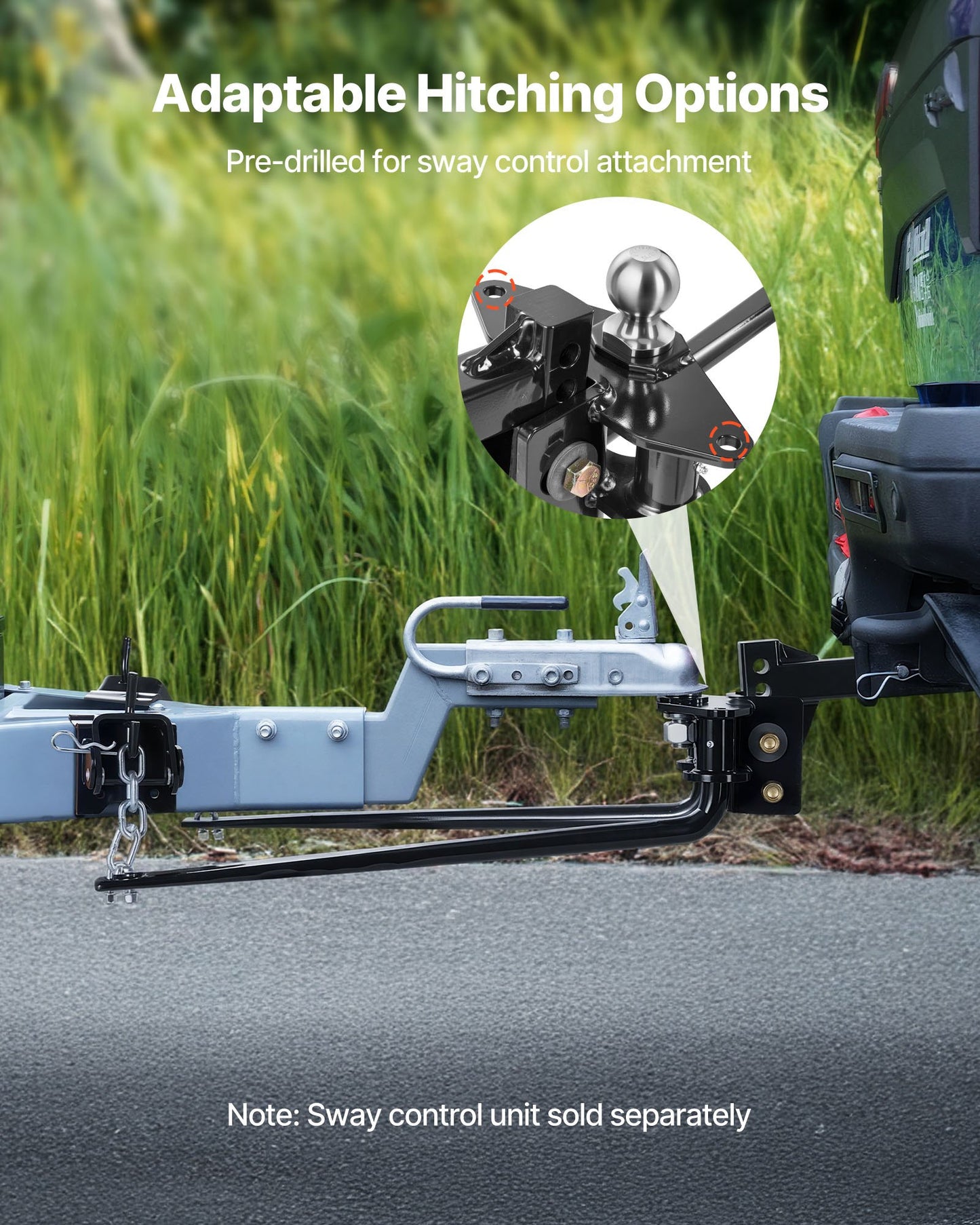 Weight Distribution Hitch, 10000 lbs Max Towing & 1000 lbs Max Tongue, Weight Distributing Hitches Kit Includes 2 in Shank and 2-5/16 in Ball, Load Leveling Hitch for Trailers, Black