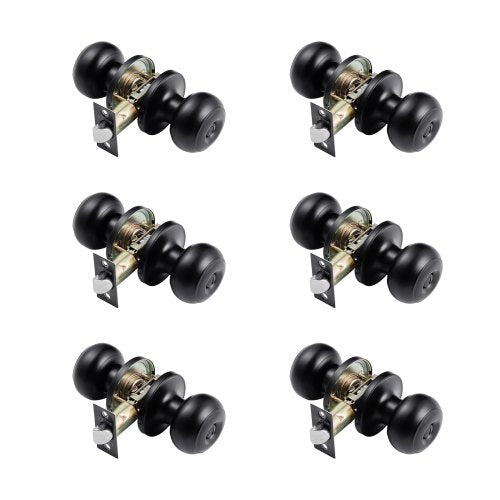 6 Pack Black Door Knobs, Privacy Door Knob with Round Ball, Keyless Exterior & Thumb Turn Lock Interior, All Metal Doorknobs Hardware, Matte Black Modern Design for Bedroom & Bathroom