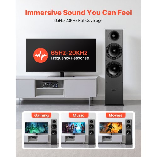 golvhögtalare, 2-vägs golvhögtalare med 25,4 mm diskant, dubbla 165,1 mm bashögtalare, 400 W topp, frekvensgång 65 Hz–20 kHz, hållbart MDF-hölje, för hemmaljud, par |  EU