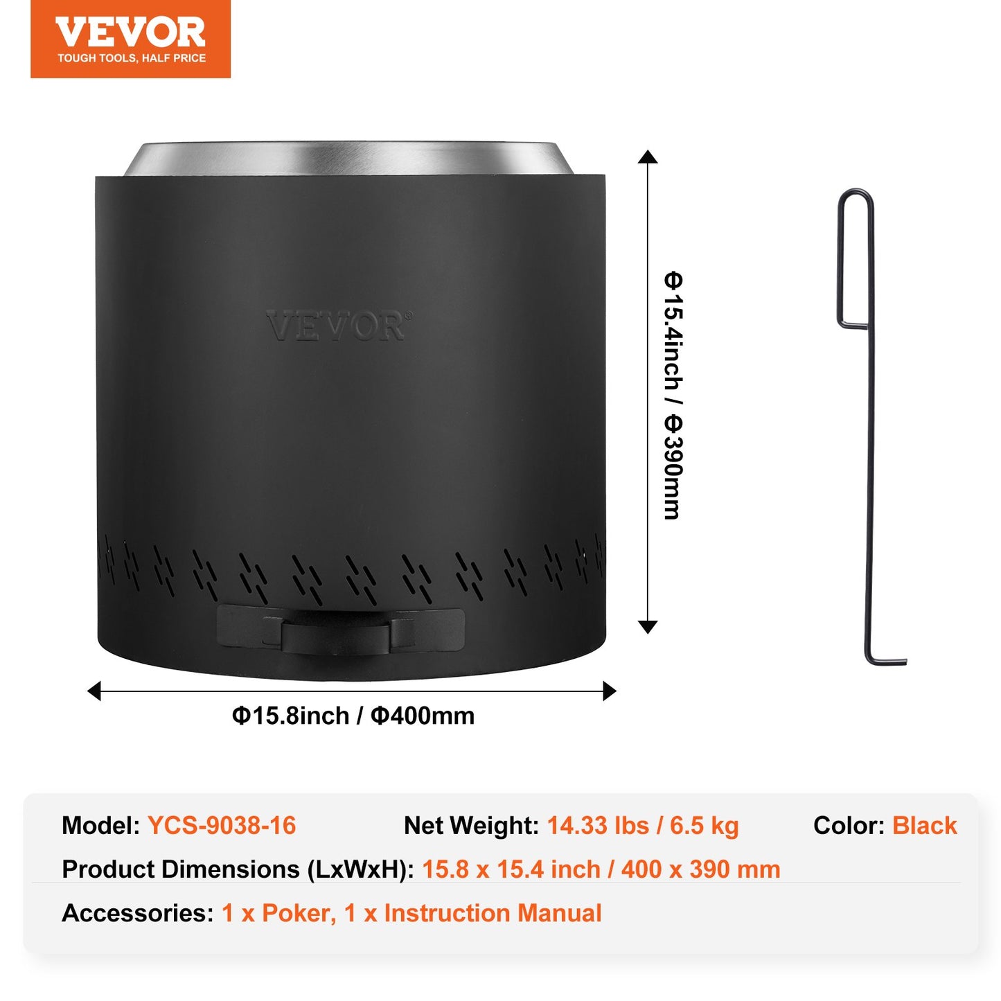 Smokeless Fire Pit Stove Bonfire 15,8 i Dia Vedeldad rostfritt stål