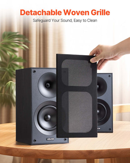 Passive Bookshelf Speaker, 300W, Book Shelf Stereo Speakers with 5.25-Inch Woofer and 1-Inch Tweeter, Detachable Grille, 65Hz-20KHz Frequency Response, Wooden Enclosure, for Home Theater (1 Pair)