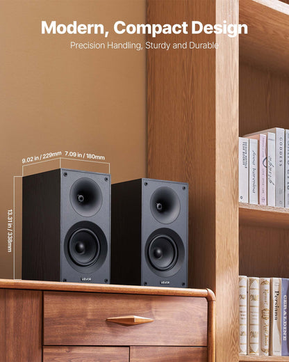 Passive Bookshelf Speaker, 300W, Book Shelf Stereo Speakers with 5.25-Inch Woofer and 1-Inch Tweeter, Detachable Grille, 65Hz-20KHz Frequency Response, Wooden Enclosure, for Home Theater (1 Pair)