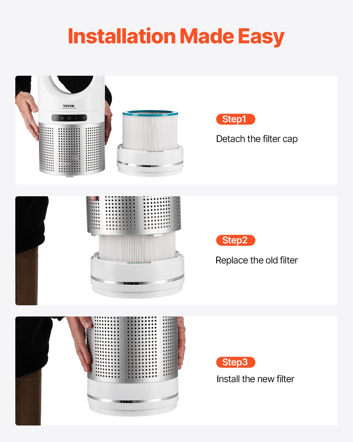 Replacement filter for tower fan with high density HEPA and activated carbon