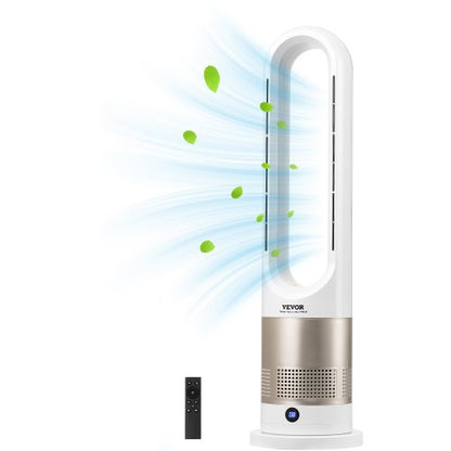 Tower Fan Bladeless, 16 ft/s Velocity Quiet Floor Fan that Blows Cold & Heating Air, 80° Oscillating Fans with 8 Speeds, 9H Timer, Standing Fans with Remote Control for Bedroom, Office, Home