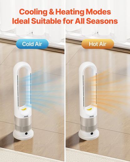 Tower Fan Bladeless, 16 ft/s Velocity Quiet Floor Fan that Blows Cold & Heating Air, 80° Oscillating Fans with 8 Speeds, 9H Timer, Standing Fans with Remote Control for Bedroom, Office, Home