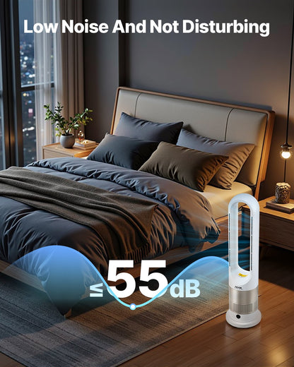 Tower Fan Bladeless, 16 ft/s Velocity Quiet Floor Fan that Blows Cold & Heating Air, 80° Oscillating Fans with 8 Speeds, 9H Timer, Standing Fans with Remote Control for Bedroom, Office, Home