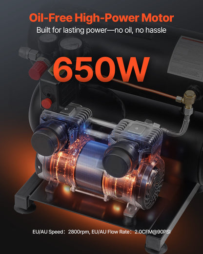 Air Compressor, 4.6 Gallon Steel Tank, 1HP 2.2 CFM@90 PSI Oil Free Air Compressor & Max. 120PSI Pressure, 80dB Ultra Quiet Portable Compressor, for Auto Repair, Tire Inflation, Spray Painting