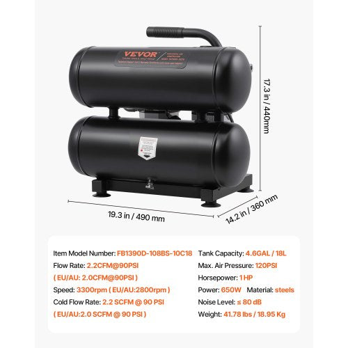 Luftkompressor, kompakter tragbarer ölfreier Kompressor, 4,6 Gallonen, 90 PSI