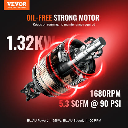 Luftkompressor, kompakt, tragbar, ölfrei, 10 Gallonen, 90 PSI
