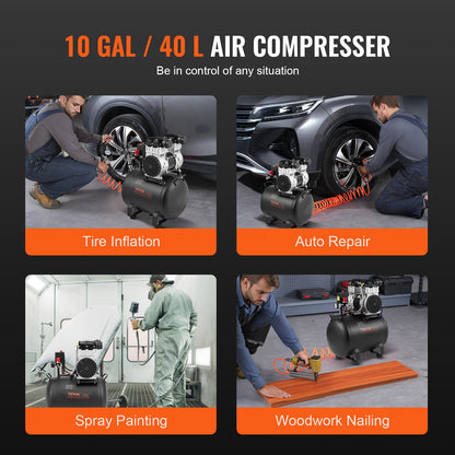 Luftkompressor, kompakt, tragbar, ölfrei, 10 Gallonen, 90 PSI