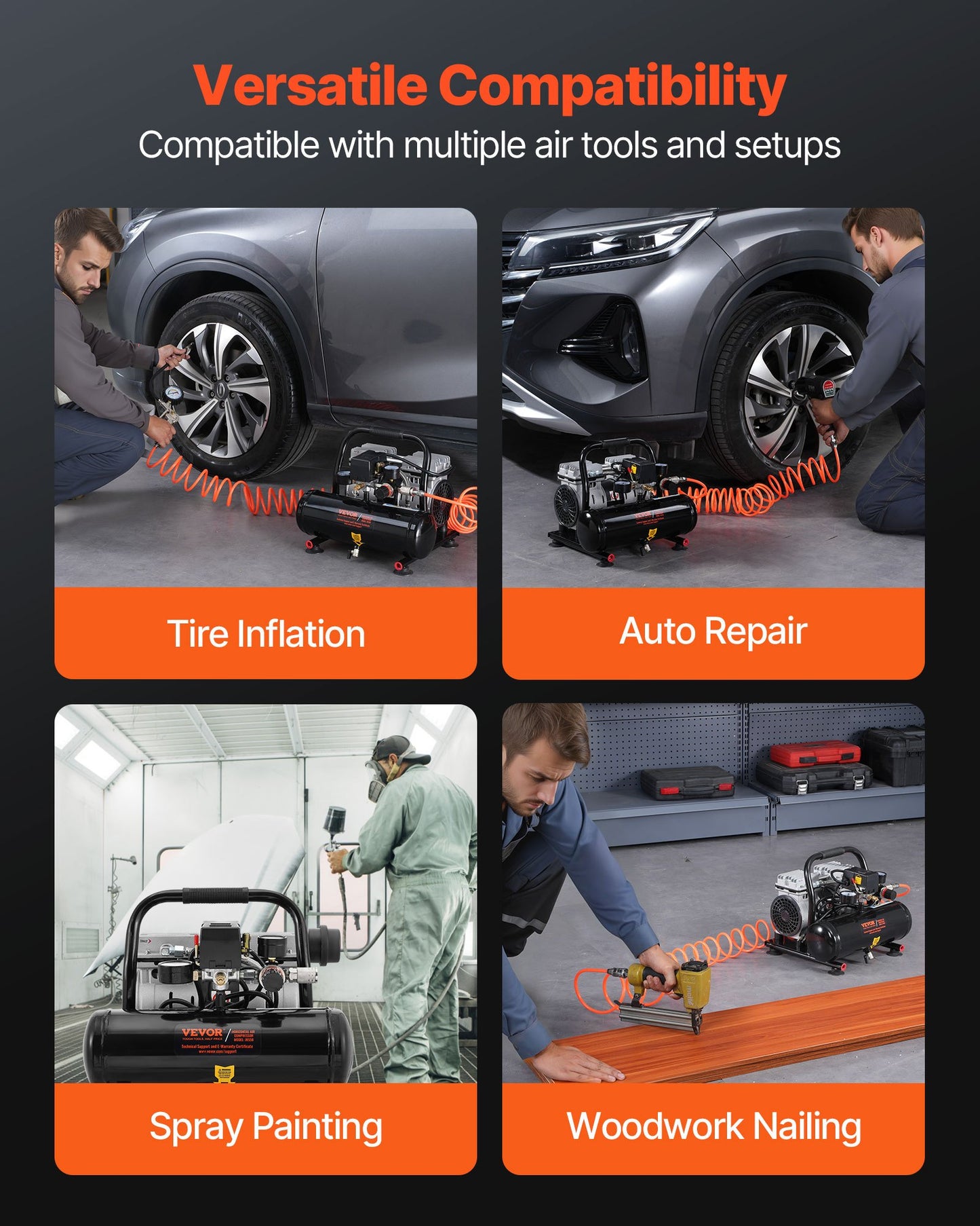 Air Compressor, 1 Gallon Steel Tank, 1HP 1.5 CFM 90PSI Oil Free Air Compressor & Max. 120PSI Pressure, 78dB Ultra Quiet Portable Compressor, for Auto Repair, Tire Inflation, Spray Painting