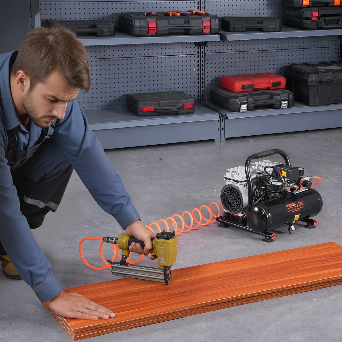 Air Compressor, 1 Gallon Steel Tank, 1HP 1.5 CFM 90PSI Oil Free Air Compressor & Max. 120PSI Pressure, 78dB Ultra Quiet Portable Compressor, for Auto Repair, Tire Inflation, Spray Painting