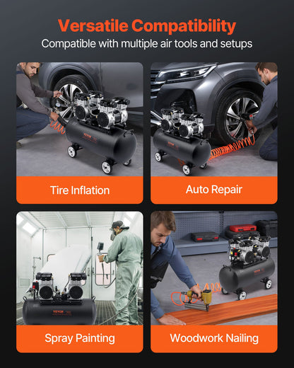 Air Compressor, 20 Gallon Steel Tank, 4HP 10.6 CFM@90 PSI Oil Free Air Compressor & Max. 125PSI Pressure, 78dB Ultra Quiet Portable Compressor, for Auto Repair, Tire Inflation, Spray Painting