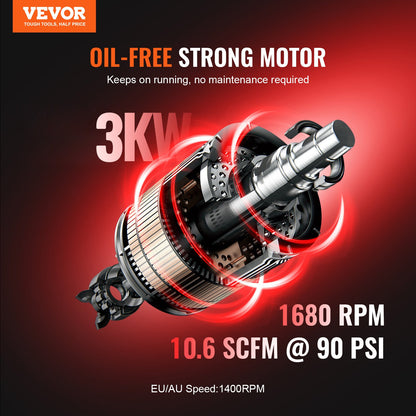 Luftkompressor, kompakt, tragbar, ölfrei, 20 Gallonen, 90 PSI
