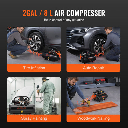 Air Compressor Compact Portable Oil Free Compressor 2 Gallon 8bar